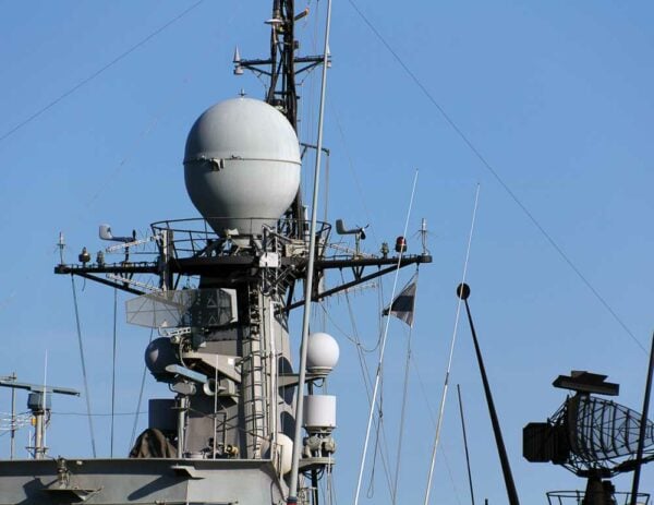 Antenna installation on a US Navy ship.